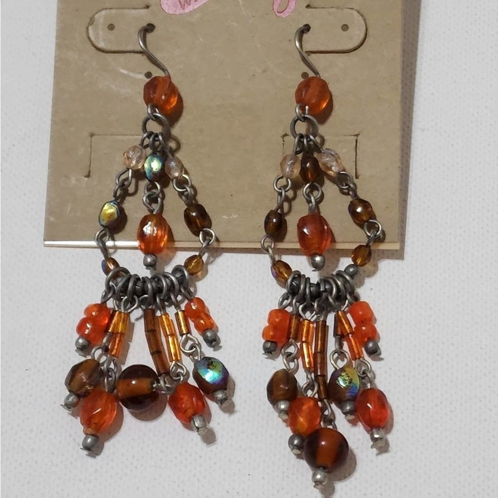 TRESKA Orange beaded dangle chandelier earrings